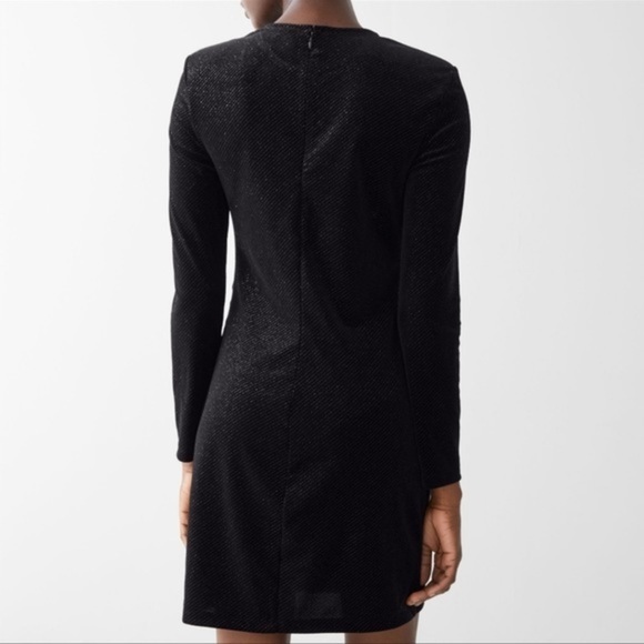 & OTHER STORIES Black Glitter Velour Padded Shoulder Mini Dress Size 2 NWOT - Picture 3 of 12